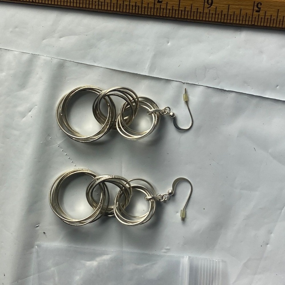 Chunky Linked Circle Hoop Dangle Earrings‎ Silver Tone Women Accessory